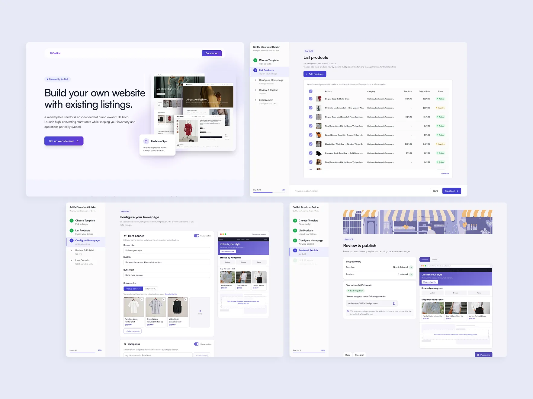SellPal storefront builder UI