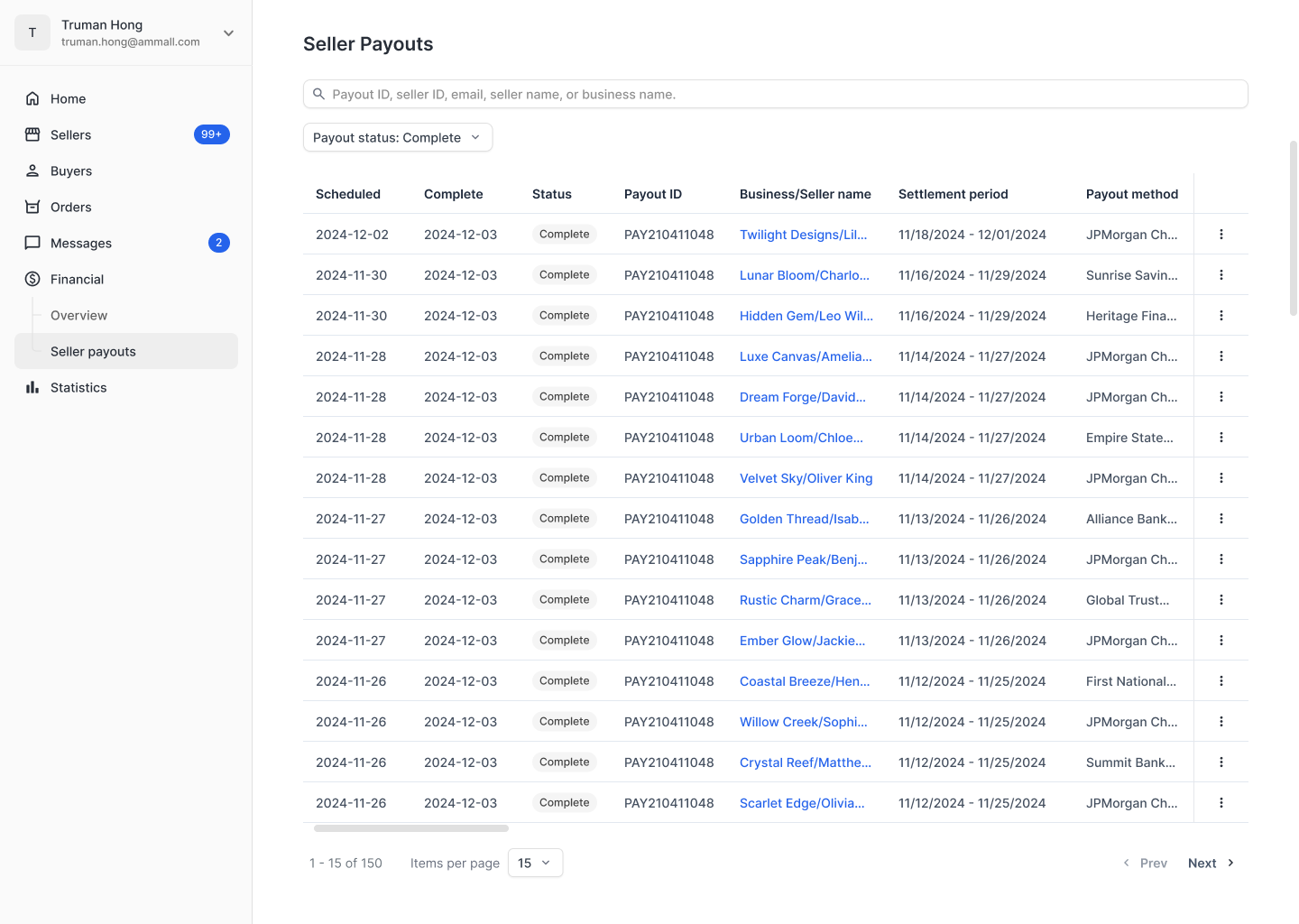 Seller Payouts — Complete status — Stage 04